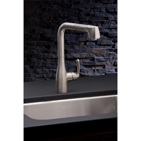 Elkay Gourmet Single Hole Kitchen Faucet With Pull-Out Spray And Lever Handle Brushed Nickel LKGT2041NK
